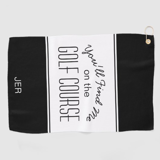 Golfer Black & White Golf Course Quote Monogrammed Golfhanddoek (Horizontaal)