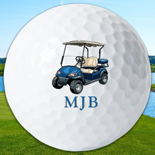 Golfer Blauwe Kar Personalized 3 Initiaal Monogram Golfballen
