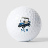 Golfer Blauwe Kar Personalized 3 Initiaal Monogram Golfballen (Voorkant)