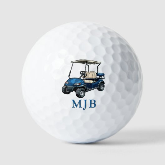 Golfer Blue Cart Personalized 3 Initial Monogram Golfballen (Voorkant)