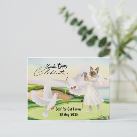 Golfer Bride Wedding Bachelorette for Cat lovers Briefkaart (Staand voorkant)