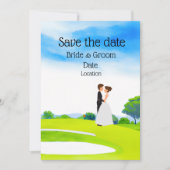 Golfer Bruid en Bruidegom op golfbaan op hun trouw Kaart (Voorkant)