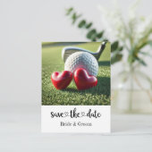 Golfer bruiloft uitnodiging met golfbal op groen (Staand voorkant)