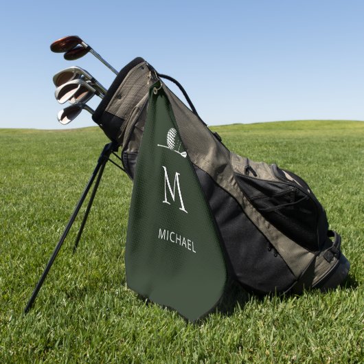 Golfer Cadeau Minimalistisch Modern Monogram Op Ma Golfhanddoek (Groen)
