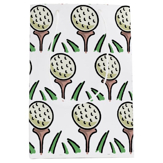 Golfer Cadeau Overmaatse Golfballen Gouden Teepege Medium Cadeauzakje (Voorkant)