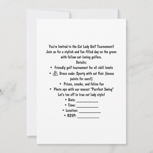 Golfer Cat Bride toernooi Save the Date Wedding Kaart (Achterkant)