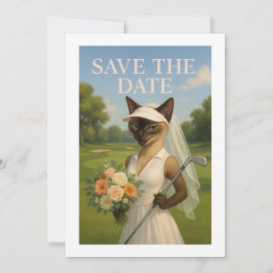 Golfer Cat Bride toernooi Save the Date Wedding Kaart