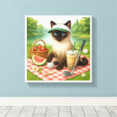 Golfer Cat is een picknick in de tuin Canvas Afdruk (Insitu (Houten vloer))