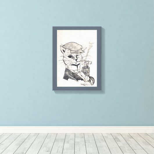Golfer Cat, Louis Wain Canvas Afdruk (Insitu (Houten vloer))