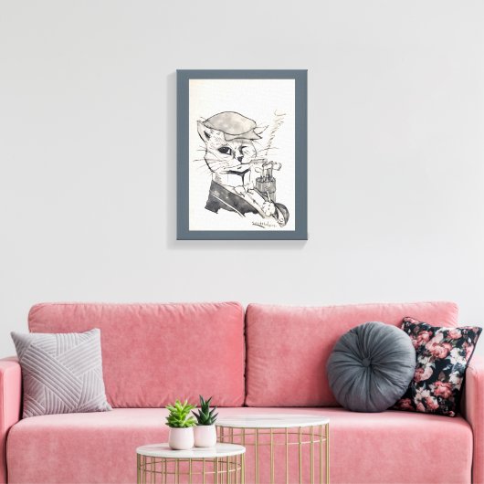 Golfer Cat, Louis Wain Canvas Afdruk (Insitu (Woonkamer))