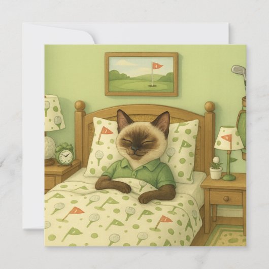 Golfer Cat slaapt in een slaapkamer met golfthema (Voorkant)