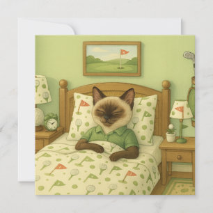 Golfer Cat slaapt in een slaapkamer met golfthema