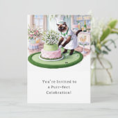 Golfer Cat verjaardagsfeestje uitnodigingskaart Kaart (Staand voorkant)