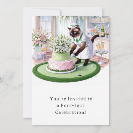 Golfer Cat verjaardagsfeestje uitnodigingskaart Kaart