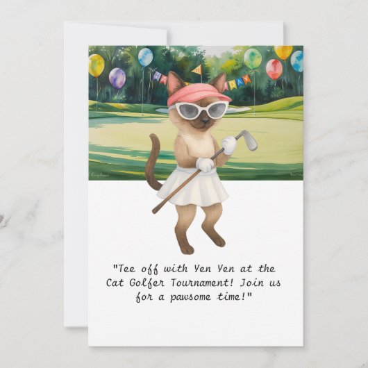 Golfer Cat verjaardagstoernooi Kaart (Voorkant)