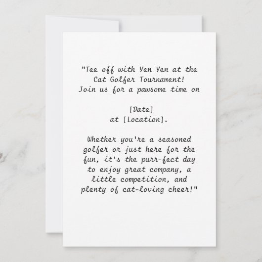 Golfer Cat verjaardagstoernooi Kaart (Achterkant)