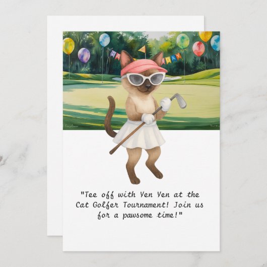Golfer Cat verjaardagstoernooi Kaart (Voorkant / Achterkant)