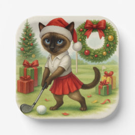 Golfer Cat Woman Kerstthema voor dierenvriend Papieren Bordje