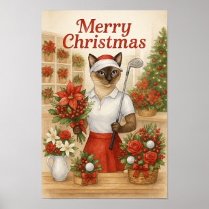 Golfer Cat Woman Kerstthema voor dierenvriend Poster