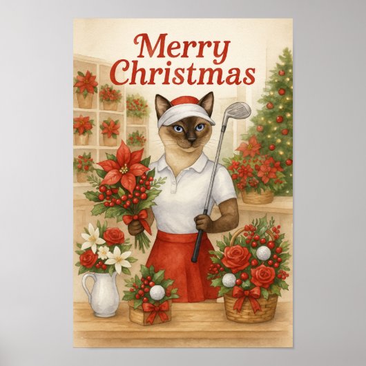 Golfer Cat Woman Kerstthema voor dierenvriend Poster (Voorkant)