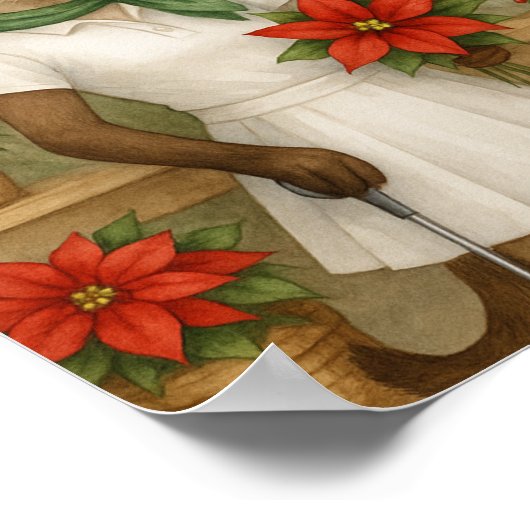 Golfer Cat Woman Kerstthema voor dierenvriend Poster (Hoek)