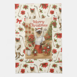 Golfer Cat Woman Kerstthema voor dierenvriend Theedoek