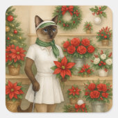 Golfer Cat Woman Kerstthema voor dierenvriend Vierkante Sticker (Voorkant)