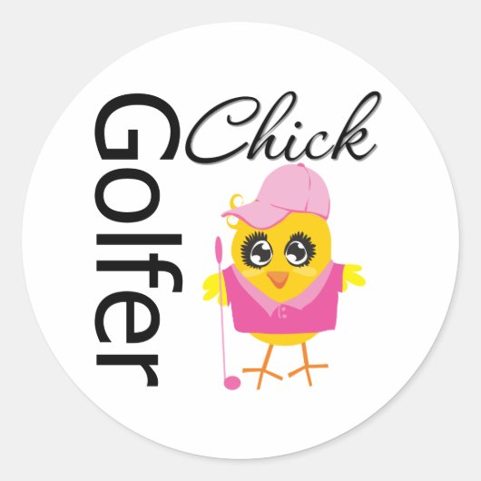 Golfer Chick Ronde Sticker (Voorkant)