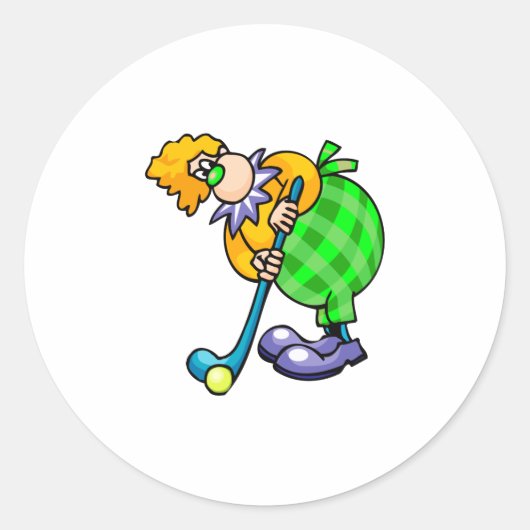 Golfer Clown Ronde Sticker (Voorkant)