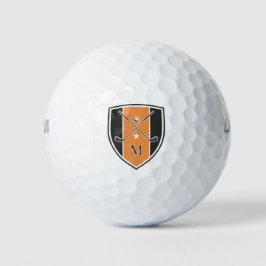 Golfer Crest Crossed Clubs Custom Initial Orange Golfballen