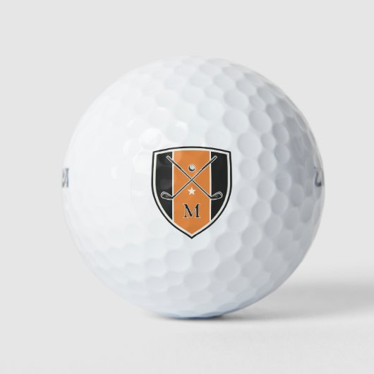 Golfer Crest Crossed Clubs Custom Initial Orange Golfballen (Voorkant)