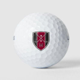 Golfer Crest Crossed Clubs Custom Initial Red Golfballen