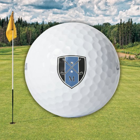 Golfer Crest Crossed Clubs Initial Black Blue Golfballen
