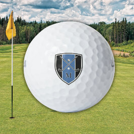 Golfer Crest Gekruiste Clubs Initiaal Zwart Blauw Golfballen