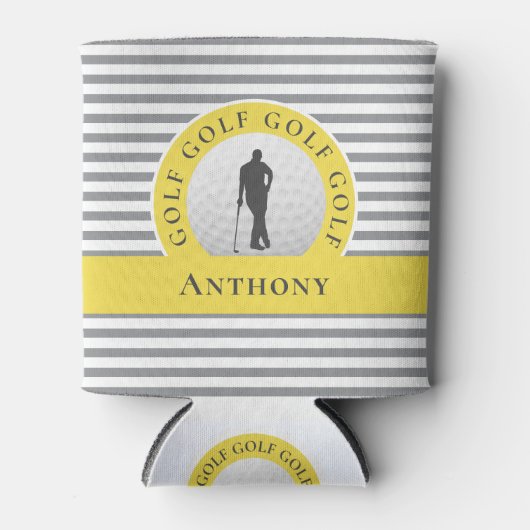 Golfer Custom Monogrammed Naam Grijs Geel Sport Blikjeskoeler (Voorkant)