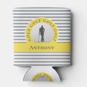 Golfer Custom Monogrammed Naam Grijs Geel Sport Blikjeskoeler (Achterkant)