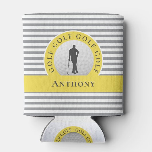Golfer Custom Monogrammed Naam Grijs Geel Sport Blikjeskoeler (Achterkant)