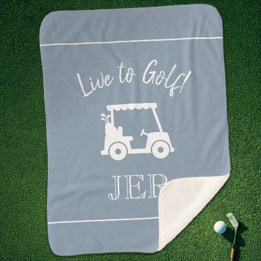 Golfer Cute Golf Cart Monogram Initialen Dusty Blu Sherpa Deken