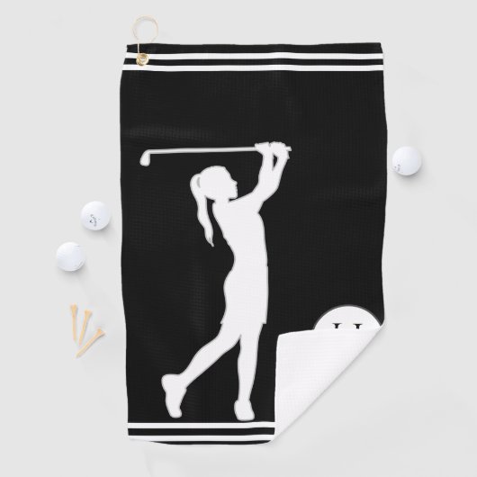 Golfer dames met een zwart of wit silhouet golfhanddoek (Insitu)
