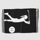 Golfer dames met een zwart of wit silhouet golfhanddoek (Horizontaal)