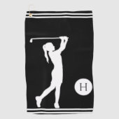 Golfer dames met een zwart of wit silhouet golfhanddoek (Voorkant)