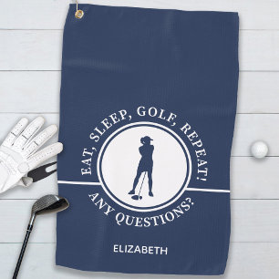 Golfer Dames Silhouet Sportief Blauw Voor Haar Fun Golfhanddoek