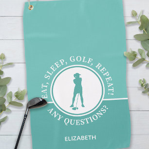 Golfer Dames Silhouet Sportief Turquoise Voor Haar Golfhanddoek