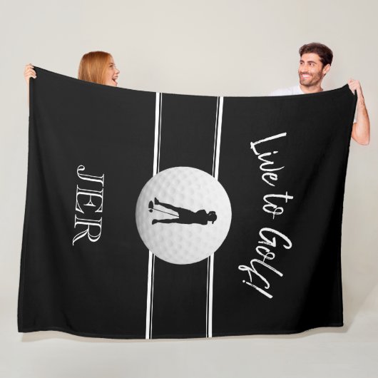 Golfer Dames Sport Zwart & Wit Custom Monogram Fleece Deken (In situ)