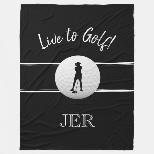 Golfer Dames Sport Zwart & Wit Custom Monogram Fleece Deken (Voorkant)