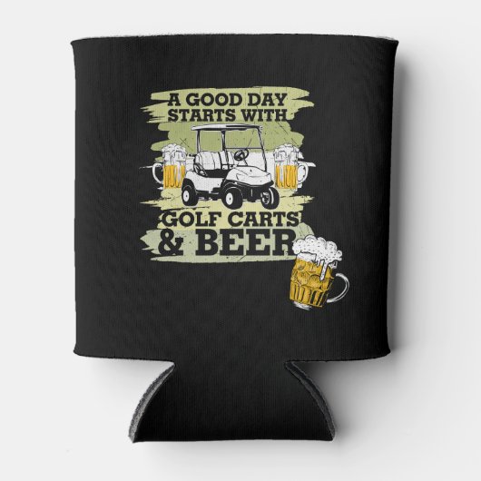 Golfer een goede dag start met golfkar en bier blikjeskoeler (Voorkant)
