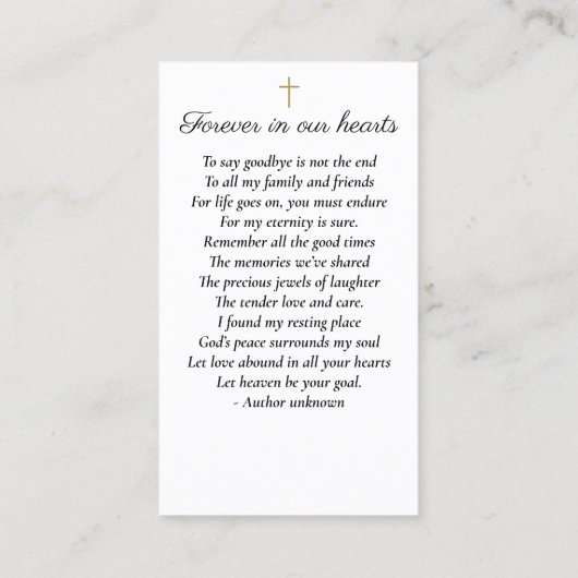 Golfer Eenvoudige Foto Begrafenis Gebed Kaart Visitekaartje (Achterkant)