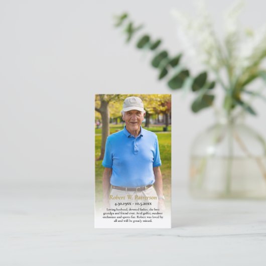 Golfer Eenvoudige Foto Begrafenis Gebed Kaart Visitekaartje (Staand voorkant)