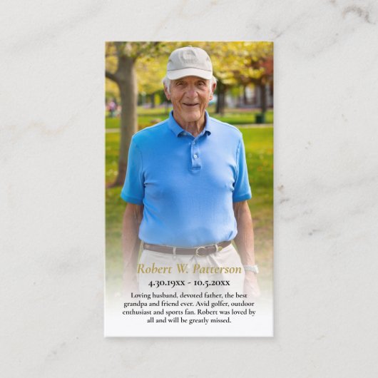 Golfer Eenvoudige Foto Begrafenis Gebed Kaart Visitekaartje (Voorkant)