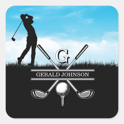 Golfer Elegant Monogram Design Vierkante Sticker (Voorkant)